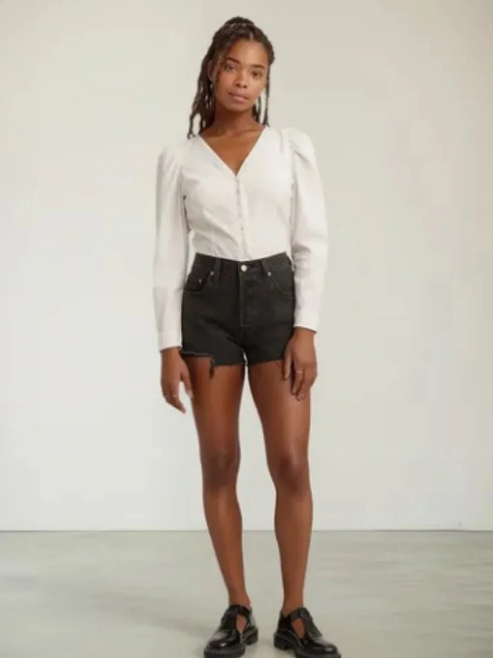 Levi's Size 30 High Waist 501 Cut Off Black Jean Denim Shorts Button Fly